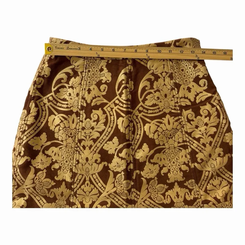 Yoana Baraschi Midi Skirt 2 Brown Gold Damask Brocade Jacquard A Line Holiday